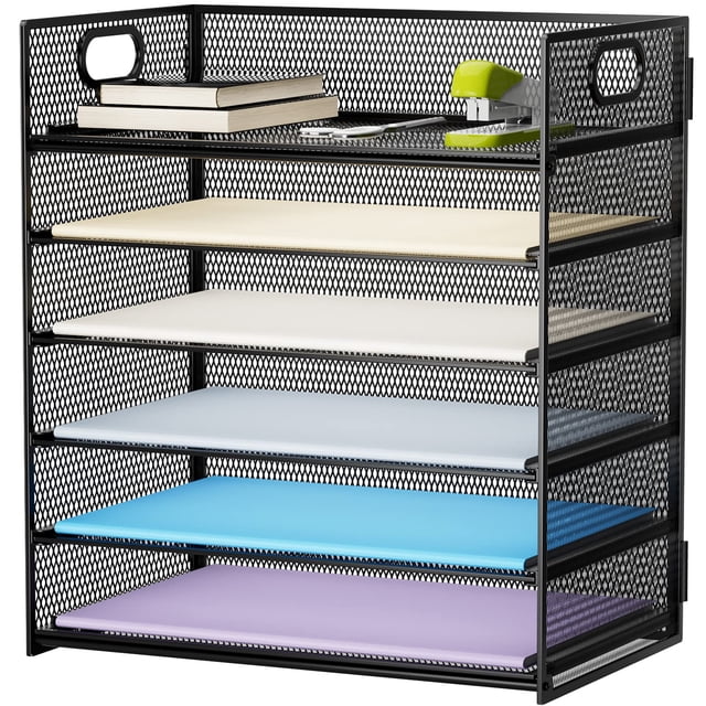 Organizador de papel Marbrasse, bandeja para cartas de 6 niveles, metal negro