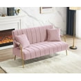 thumbnail image 3 of Pink Velvet Sofa Couch, Modern Home 2 Seat Sofa, Comfort Upholstered Loveseat with 2 Pillows, for Living Room, Bedroom, Office, L0163, 3 of 10