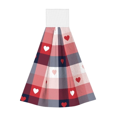 Kdxio Heart Plaid Hand Towel with Loop Hanging Towel Absorbent Tie Towels for Kitchen Tea Bar Bathroom Decor