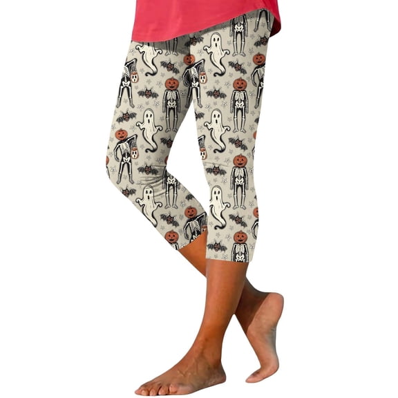 Bovemsi Business Casual Pants for Women High Waist Stretchy Halloween Graphic Yoga Pants, 7/8 Length Slim Workout Running Leggings Vacation Outfits for Women M Multicolor