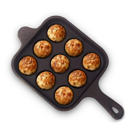 Pre-seasoned Black Square Cast Iron Paniyaram Pan With Long Handle | 9 Pits, 18cm, 7 Inch, 2.4 Kg | Induction Friendly | Pre-seasoned Paddu Pan, 100% Pure & Toxin-free, No Chemical Coating
