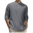 thumbnail image 1 of pstuiky Camisas casuales de manga larga para hombre, Camisa básica de manga larga para hombre, semiabierta, con cuello alto, botones, informal, holgada, a rayas, de manga larga camisetas de hombre xl, 1 of 6