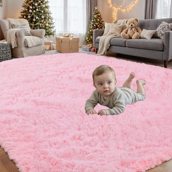 8x10 Area Rugs for Living Room Rug: Soft Fluffy Shag Light Pink Rugs for Bedroom, Non-Slip Large Fuzzy Plush Rug Indoor Floor Carpet for Nursery Kids Boys Girl Room, Dorms, Playroom, Modern Home