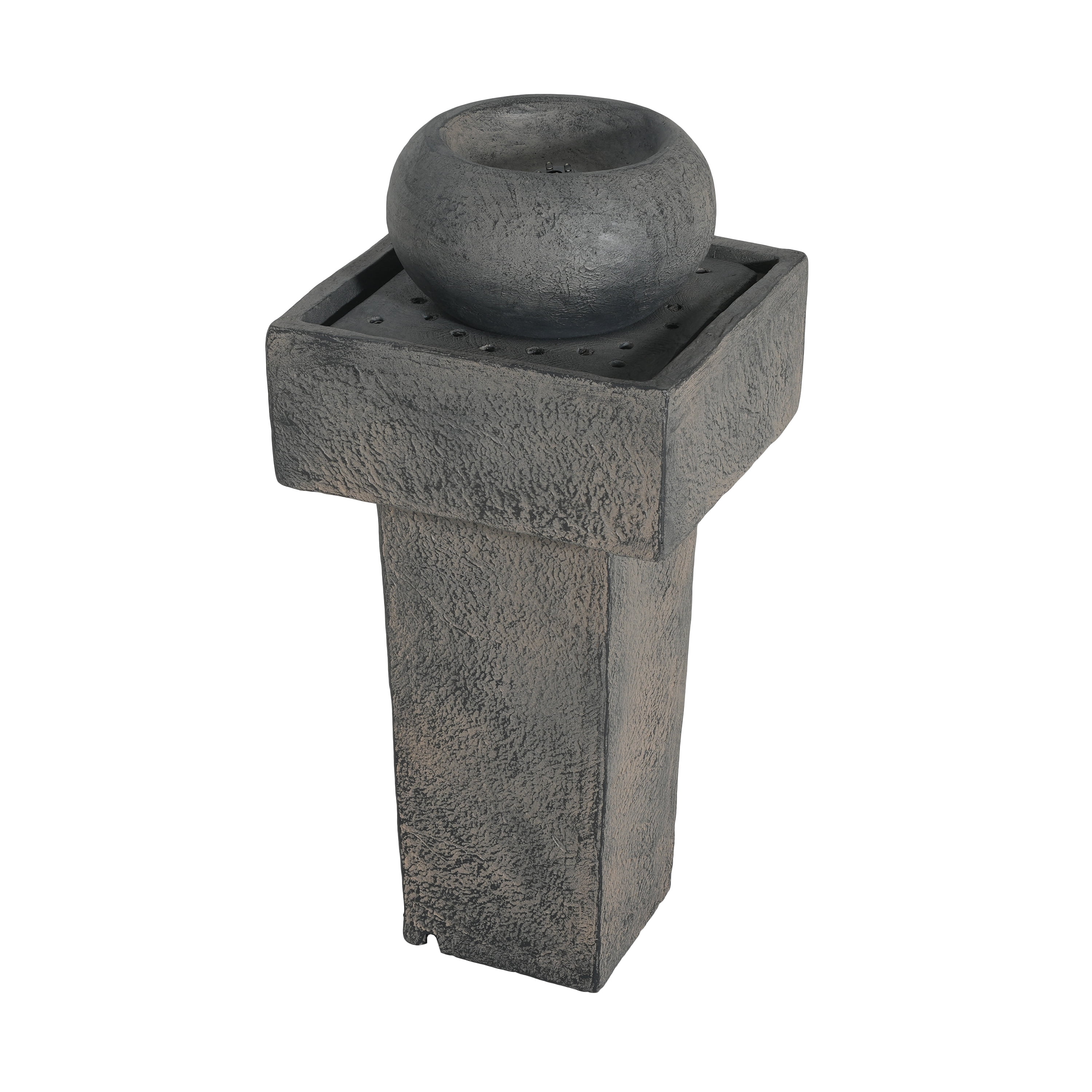 Mintazer 26"H Modern Stone Textured Pedestal Sphere Fountain, Weatherproof Concrete Outdoor Water Feature with Warm LED Light & Recirculating Pump for Patio Garden Backyard Decor, Gray