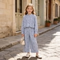 thumbnail image 5 of Staki Toddler Girl Clothes Ruffle Shoulder Top+Floral Pants Toddler Girls Outfits 2 Piece Sets(Blue,10-11 Years), 5 of 8