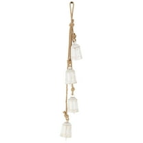 DecMode Tibetan Inspired Cascading White Metal Cluster Decorative Bells with 4 Bells on Jute Hanging Rope
