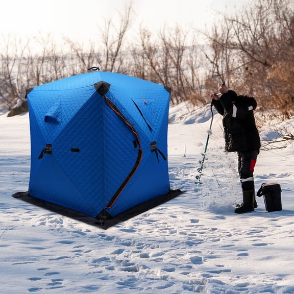 ChicHomey Ice Fishing  Insulated Tent,210D Oxford & Fiberglass, Foldable & Windproof,Quick Setup,for Harsh Winters,Blue