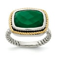 thumbnail image 1 of Solid 925 Sterling Silver 14k Yellow Gold Green Onyx Ring Band Size 8, 1 of 6