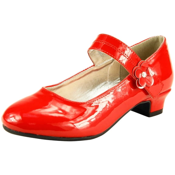 The Doll Maker Unisex Kids Ankle Strap Medium Low Heel Mary Jane Dress Pump, Black, Size12