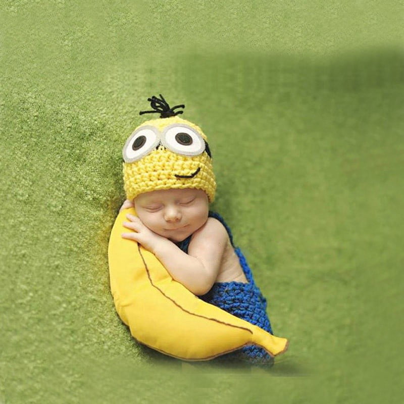 New Knit Crochet Infant Baby Kids Minions Hat Cap Beanie Newborn Photo Prop Hat 