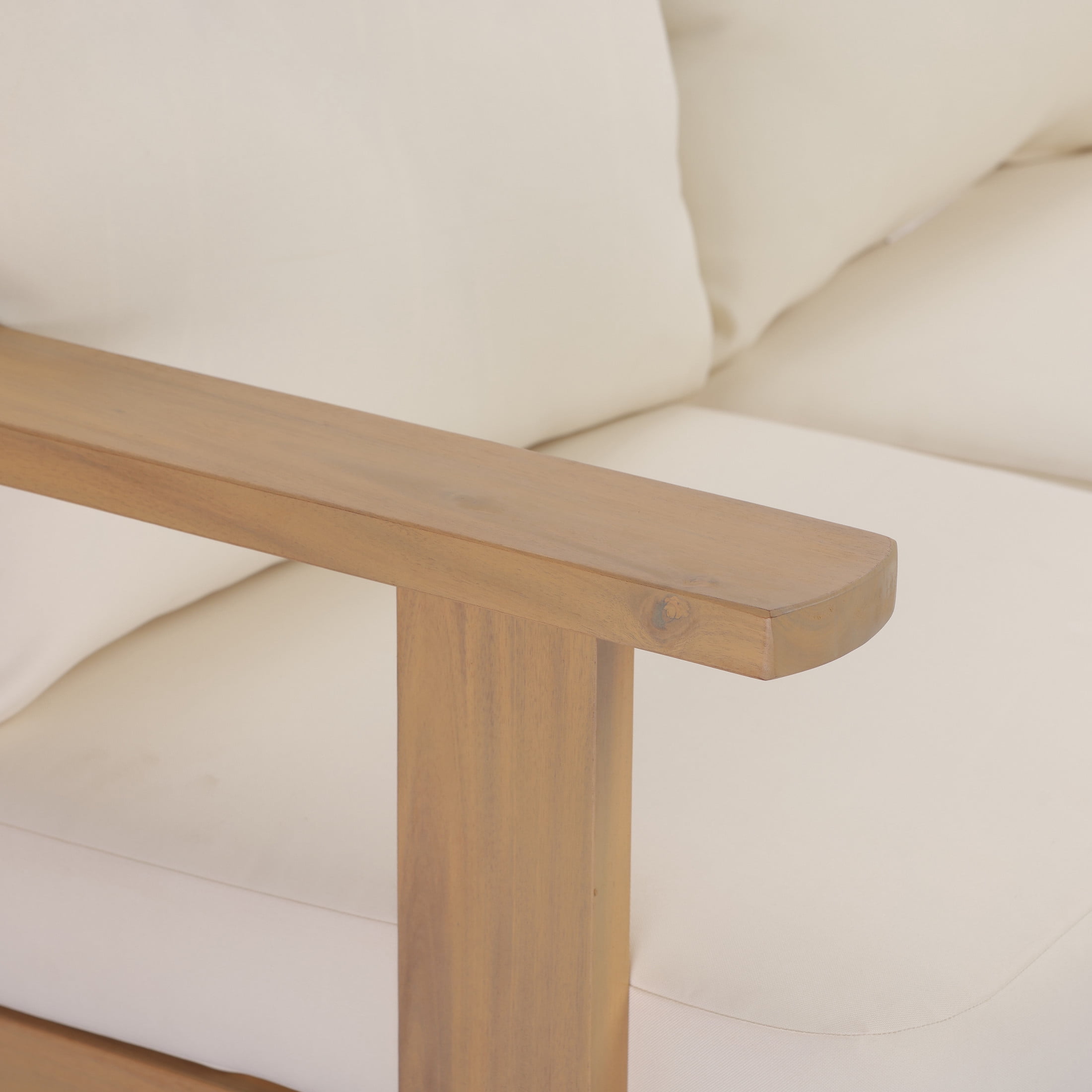 Christopher Knight Home 76.77" Outdoor Acacia Wood 3-Seater Sofa with Cushions, Light Teak + Cream