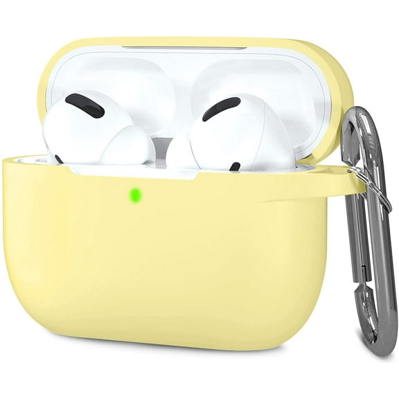 Compatible with AirPods Pro Case Protective Silicone Airpod Case Shockproof Cover Skin for Apple Airpod Pro 2019 Charging Case, with Keychain, Milk Yellow