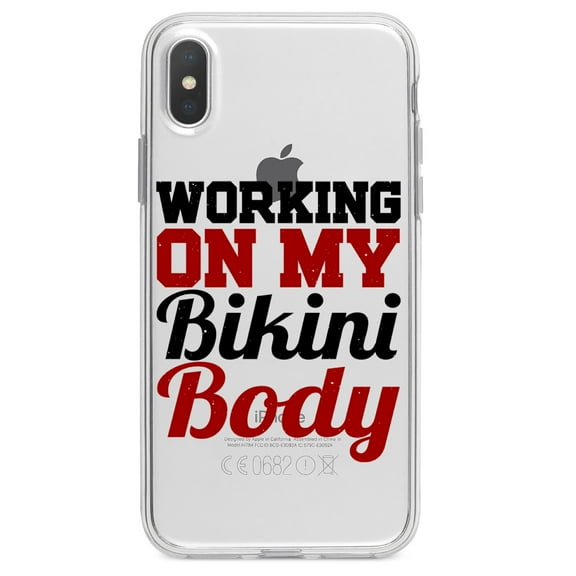 DistinctInk Clear Shockproof Hybrid Case for iPhone XR (6.1" Screen) - TPU Bumper Acrylic Back Tempered Glass Screen Protector - Working On My Bikini Body