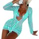 thumbnail image 1 of Conjunto de Bikini para mujer, traje de baño elegante de 2 piezas para playa, traje de baño de malla transparente, prendas de vestir de manga larga, rayas verdes lago L, 1 of 6