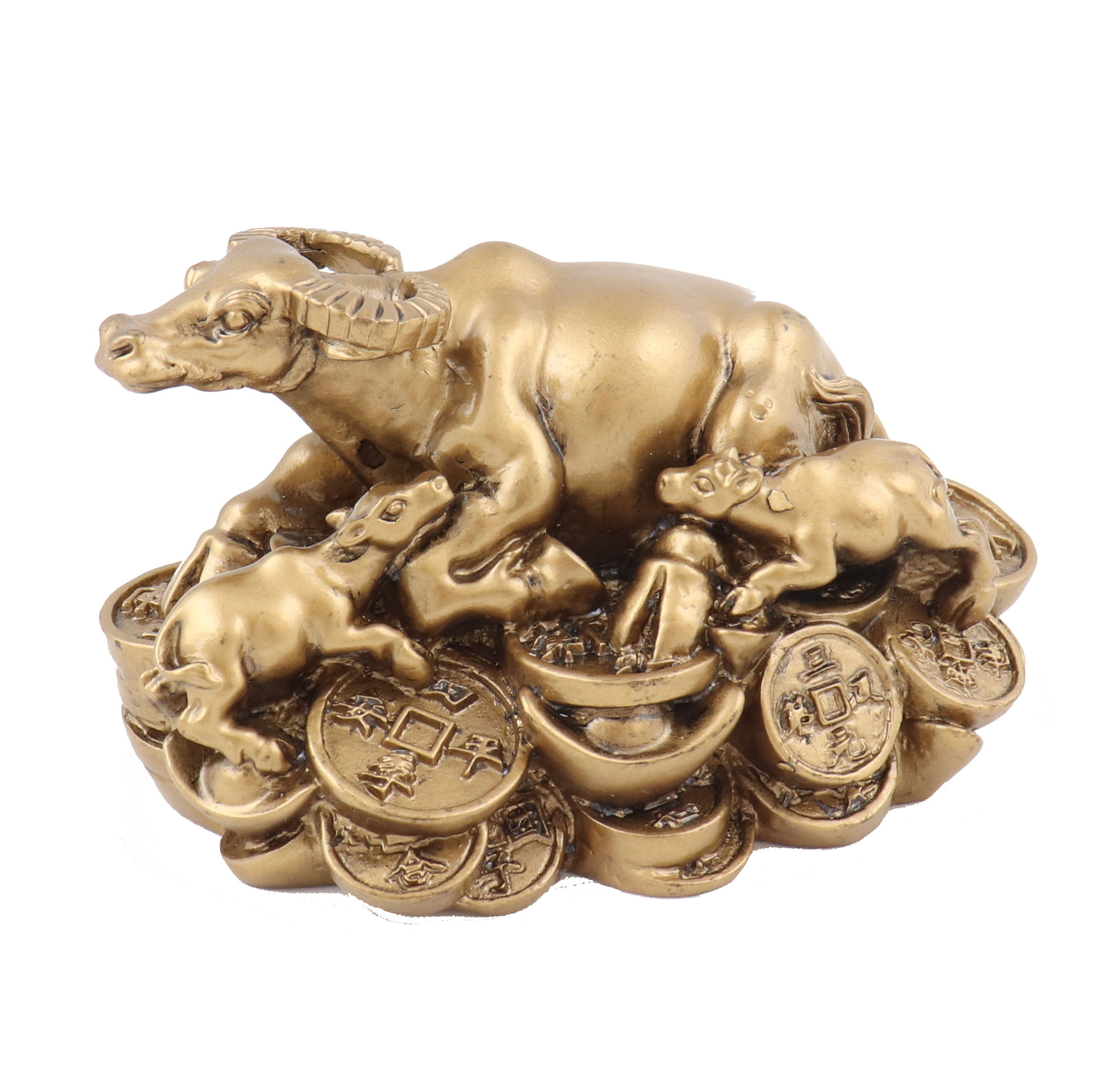 Golden Ox Statue on Big Ingot for the Year of the Ox 2021 
