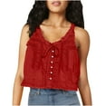 thumbnail image 1 of Timegard Tank Top for Women Lace U Neck Drawstring Sleeveless Ruched Button Summer Fashion Casual Tee, 1 of 5