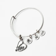 Alex and Ani Sterling Silver Love Charm Bangle Bracelet with Heart Charm