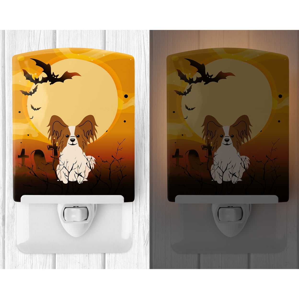 Caroline's Treasures BB4344CNL Halloween Papillon Red White Ceramic Night Light, 6x4x3", multicolor