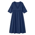 thumbnail image 6 of Dresses for Women Plus Size Summer Boho Casual V-Neck Loose 3/4 Sleeve Solid Color Hollow Out Beach Vacation Sundresses, 6 of 9
