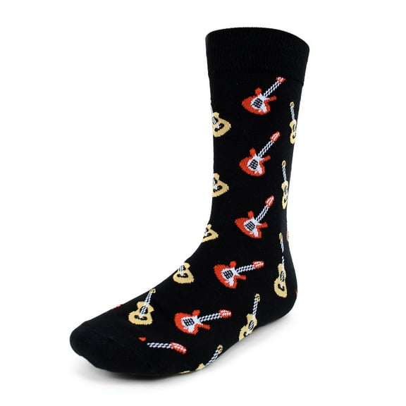 Urban-Peacock Men's Novelty Fun Crew Socks for Dress or Casual - Guitars - Black