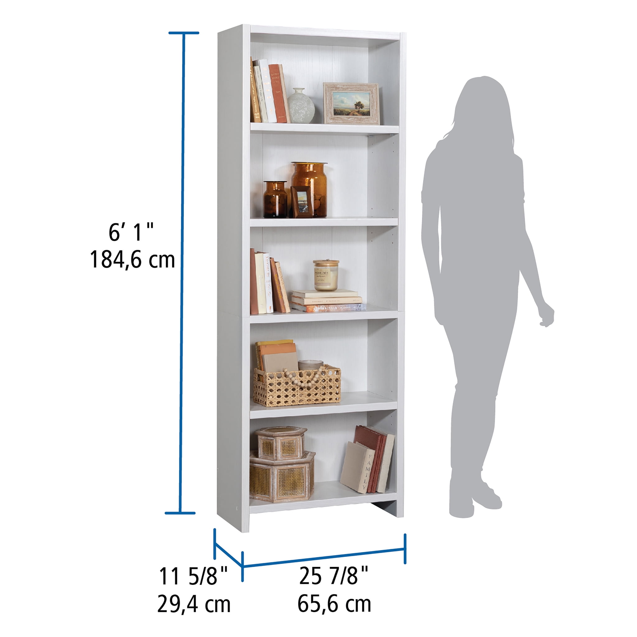 Mainstays Westley 5 Shelf Bookcase, White Finish