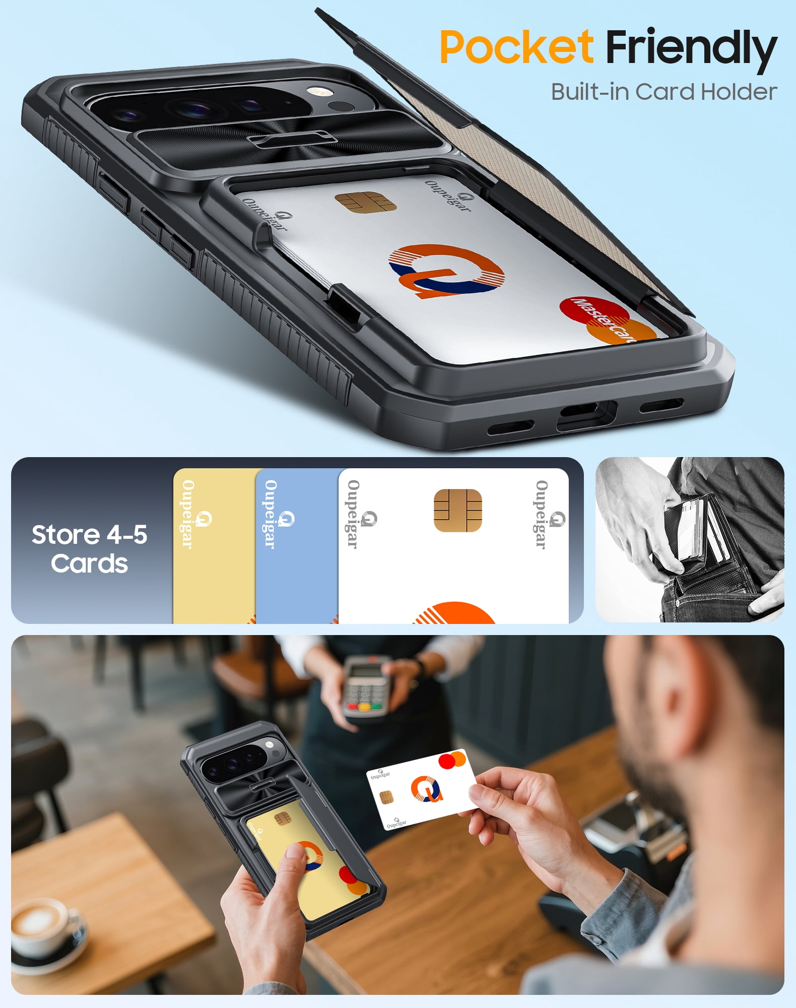 Vizvera for Google Pixel 10 Pro XL Wallet RFlD Cards Holder,Camera Control,Camera Cover,Rugged Shockproof Silicone Protective Phone Case-Black