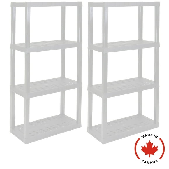 Hyper Tough Plastic Shelving Unit 4-Tier 56"H x 18"D x 37"W 2-Pack White-600 LBS Total Capacity