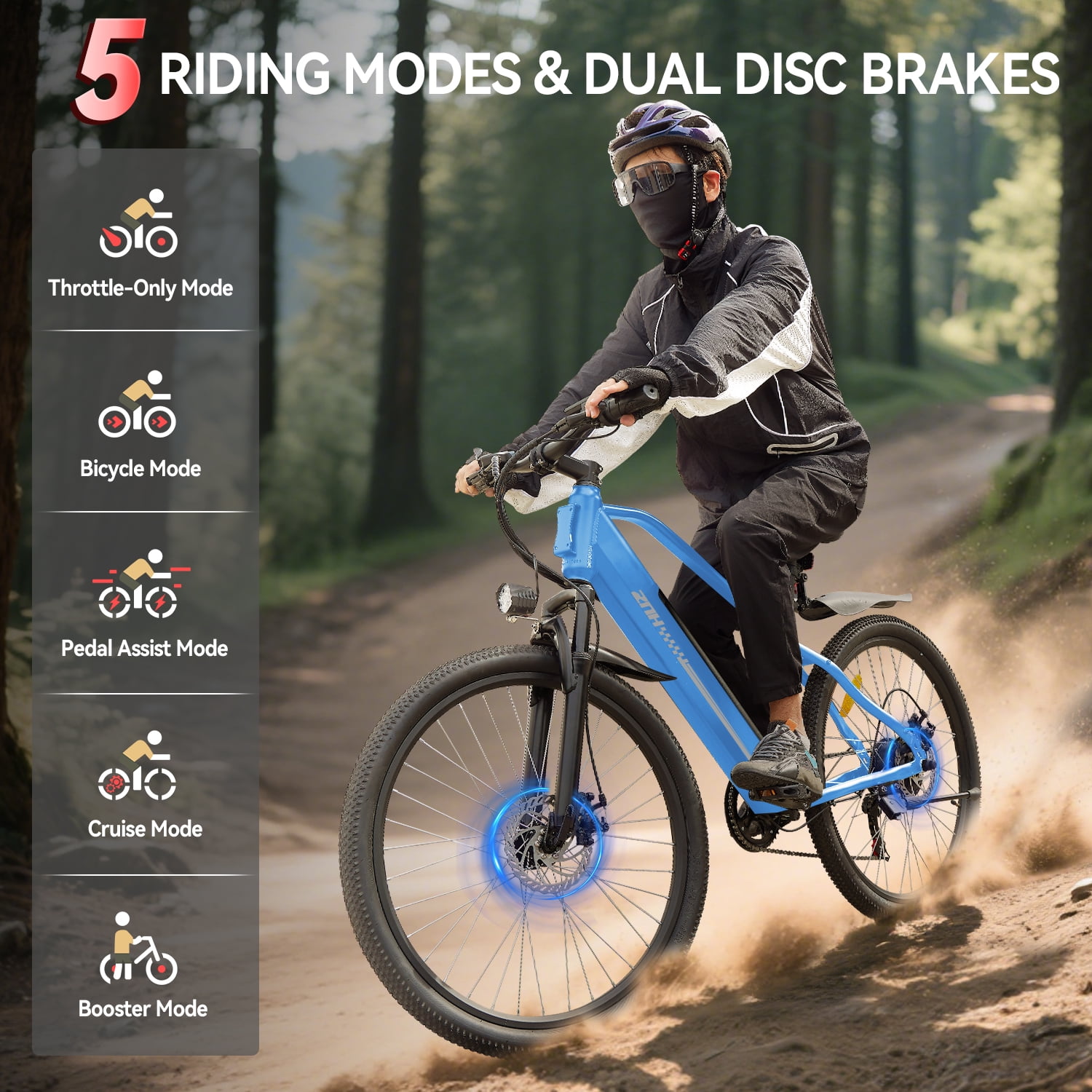 ZNH Powerful 750w Electric Bike for Adults,E-Bicycle w 48V 13AH Removable Battery,26'' Electric Mountain Bike for Men,UL2849,7-Speed,Blue
