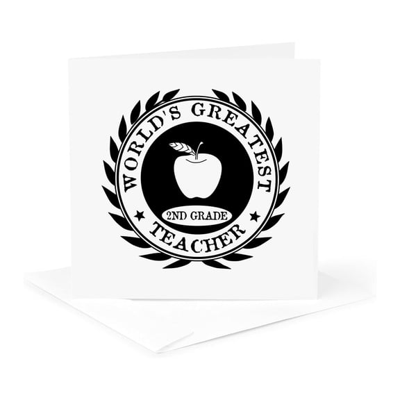 3dRose, Worlds Greatest 2nd Grade Teacher award. Second Grade 2 thank you gift, 1 Greeting Card with envelope