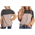 thumbnail image 3 of Camisetas Holgadas Informales de Punto con Cuello Redondo y Larga con Bloques de Color A para Mujer Negro XXL, 3 of 6