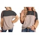 thumbnail image 3 of Camisetas Holgadas Informales de Punto con Cuello Redondo y Larga con Bloques de Color A para Mujer Negro M, 3 of 6