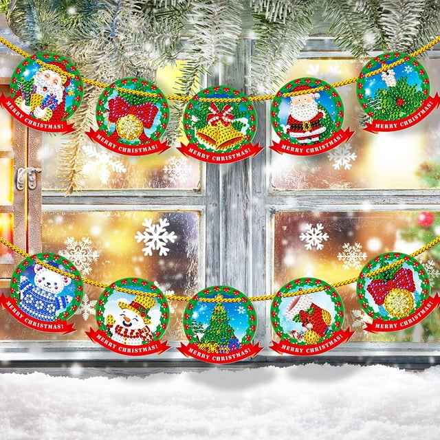 SHTKUYING Luces LED de cadena de pintura de diamante, luces de pintura de diamante 5D, adorno de pintura de diamante de Navidad, arte artesanal para decoración navideña brillar Electrónica