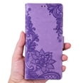 thumbnail image 6 of Nalacover Wallet For iPhone 12/iPhone 12 Pro Case,Stylish Full Protection Embossed Lotus Pattern PU Leather Flip Kickstand Card Slots Shockproof Magnetic Cover with Wrist Strap.Purple, 6 of 6