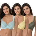 thumbnail image 1 of Curve Muse Plus Size Unlined Minimizer Underwire Bra with Embroidery Lace-3 Pack-YELLOW,HUNTER GREEN,LIGHT BLUE-46DD, 1 of 7