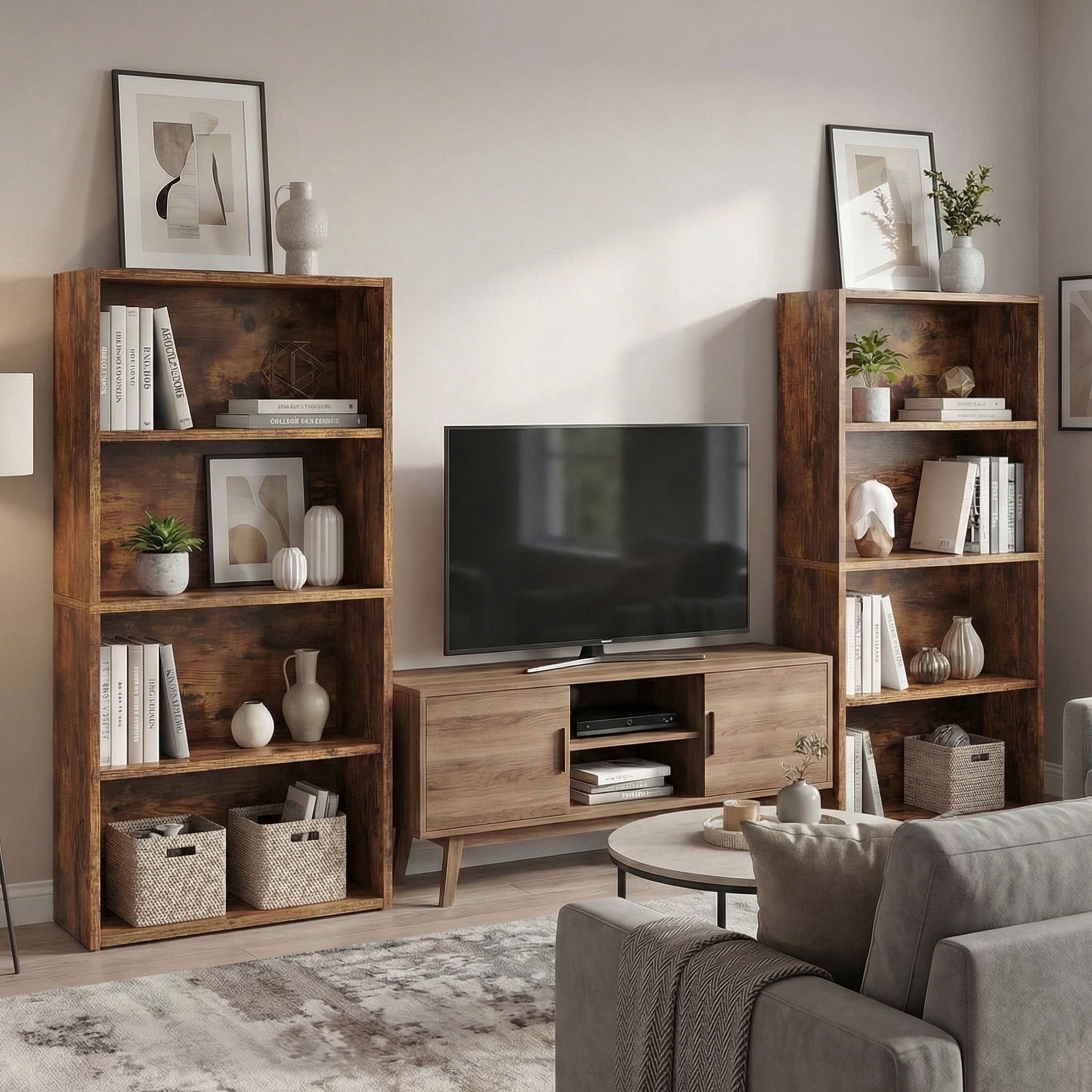 CONCETTA 4 Shelf Bookcase, 42 Inch Tall Floor Standing Open Bookshelf for Home Office and Living Room, Classic Rust