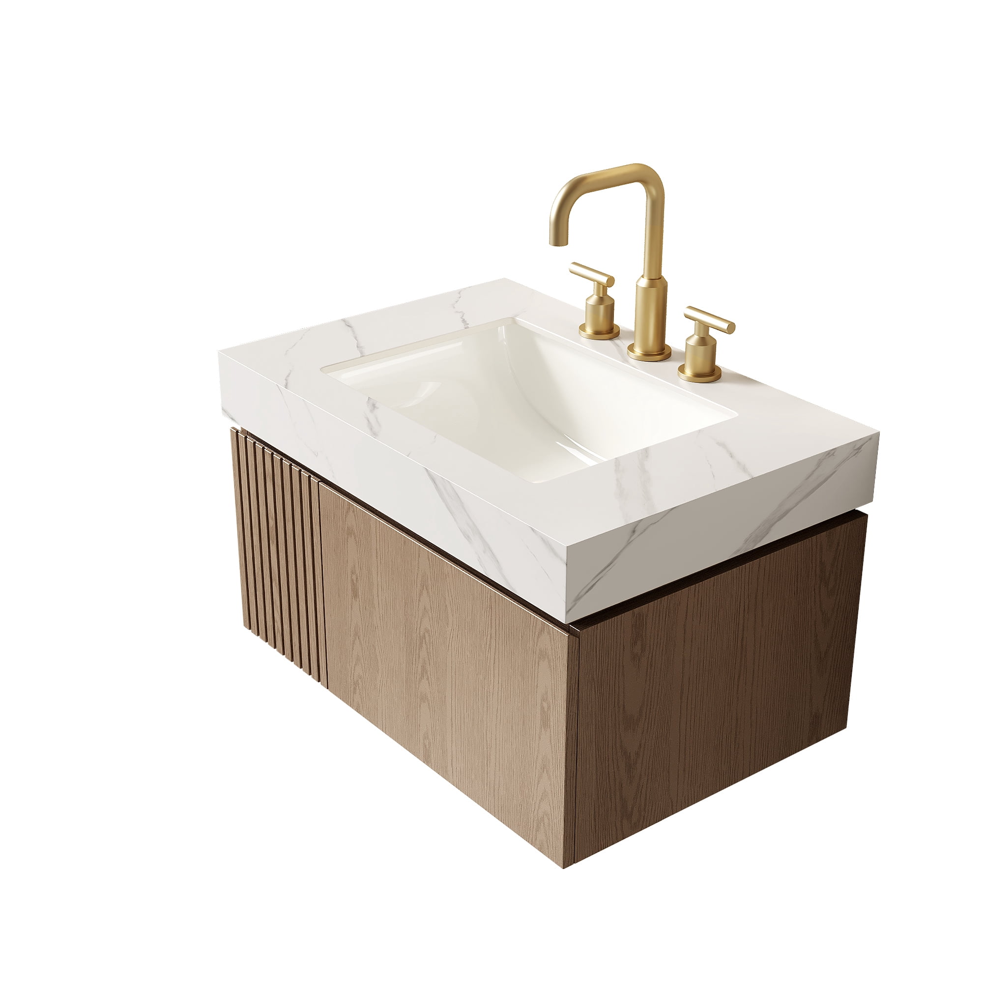30" MURI Carrara White Sintered Stone Countertop and Undermount Ceramic Basin with Three Standard Pre-drilled Faucet Holes, NO Cabinet, NO Faucet and Sink Cover