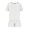 thumbnail image 5 of Scyoekwg Womens Sets Clothes Womens 2 Piece Outfits Summer Solid Color Loose Short Sleeve V-Neck Top Shorts Casual Sets (White,L), 5 of 5
