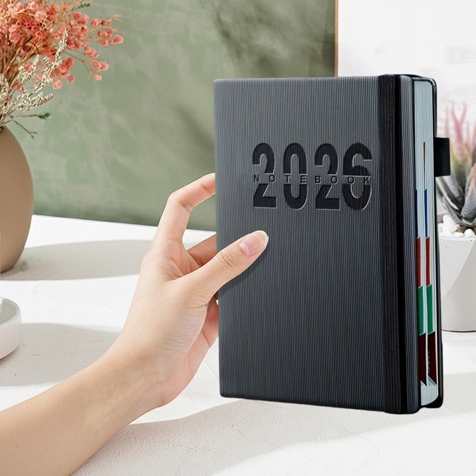2026 Planner Notebook- Academic Weekly & Monthly Planner 2026 with Monthly Tabs, Jan.2026 - Dec.2026, Diary Book with Hard Cover, Perfect for Home Planing & Office Schedule, 1Pc(Black,8.2x5.8")