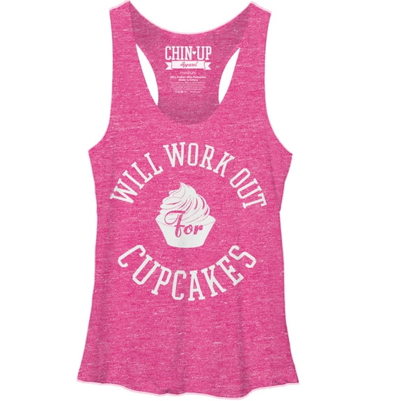 Women's CHIN UP Work Out for Cupcakes  Racerback Tank Top Pink Heather Medium