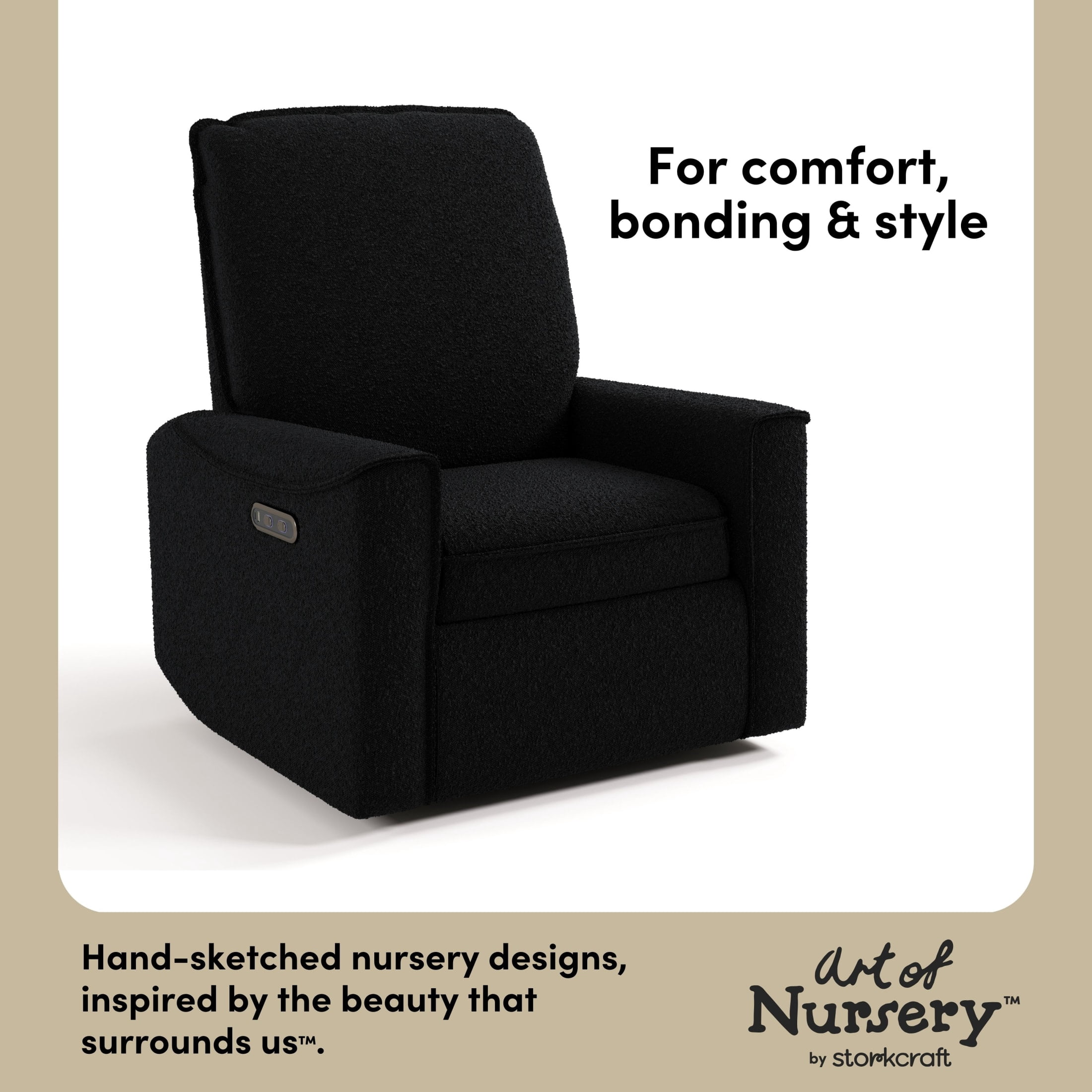 Storkcraft Santos Power Recliner - Black Boucle