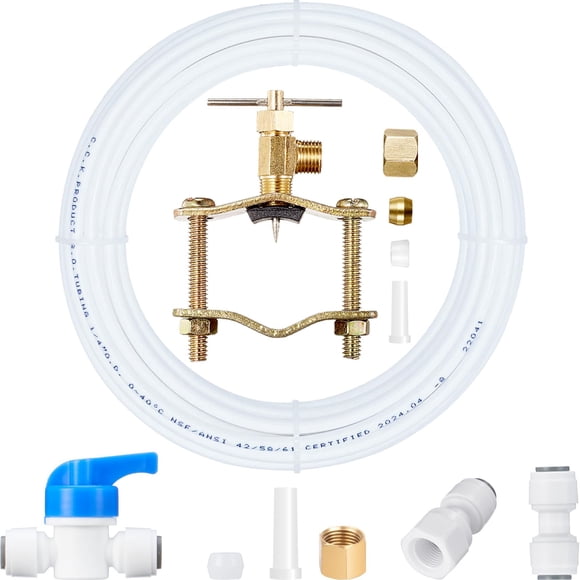 Ice Maker Installation Kit - 1/4 in O.D.Refrigerator Water Line with Quick Fittings and Self Piercing Saddle Valve,for Adding a Br