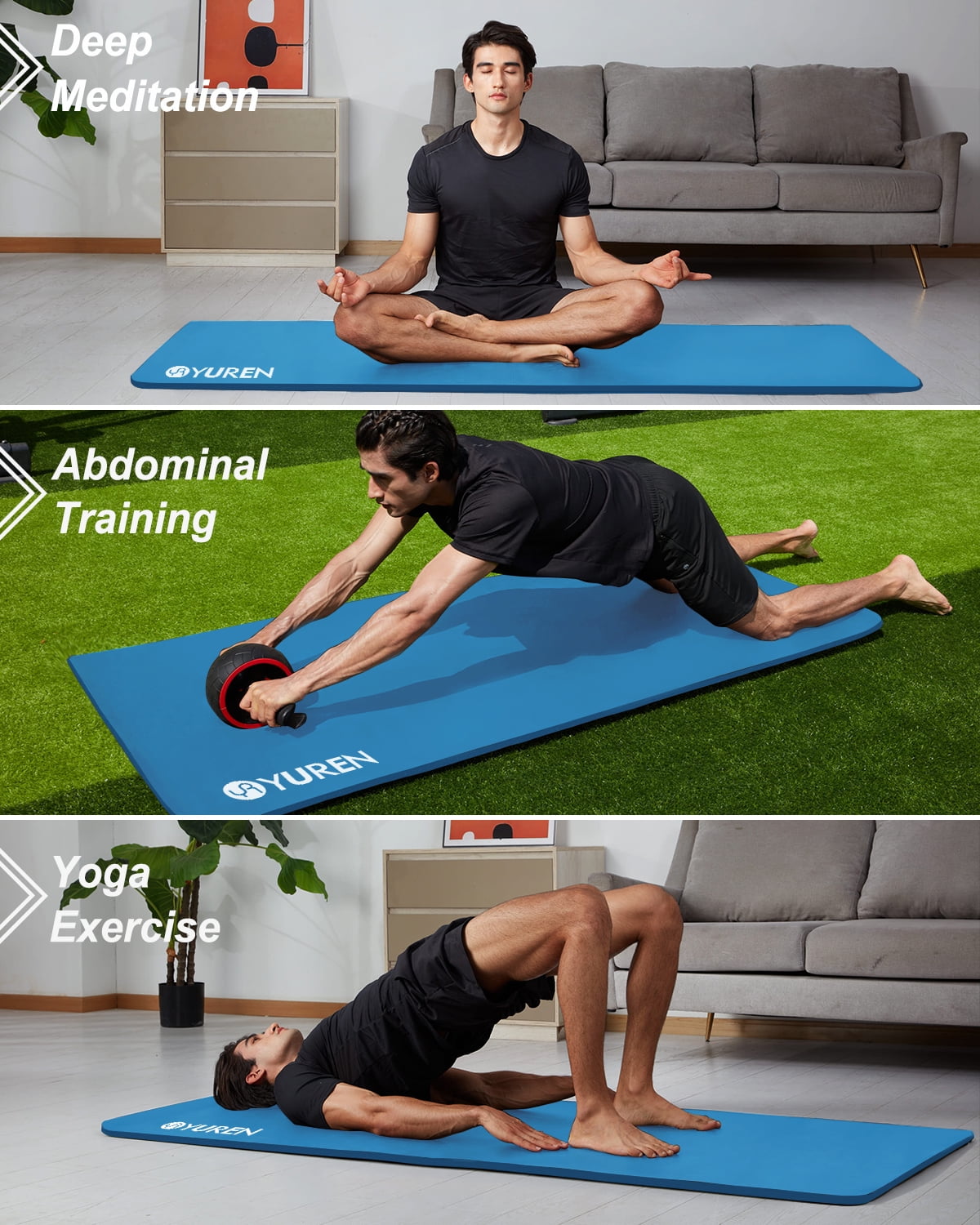 YR XL Yoga Mat 78"x35" Wide NBR Exercise Workout Mats for Home Gym Floor Fitness Pad, 10mm Thick Blue
