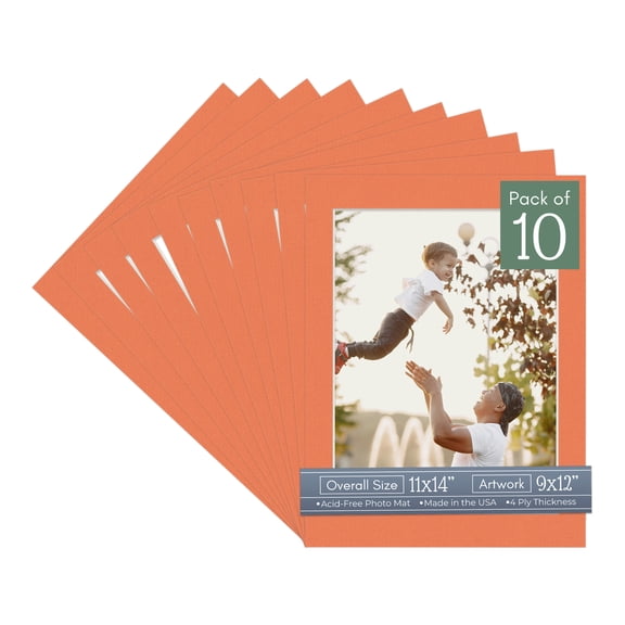 Carnelian Orange Picture Frame Mat for 11x14 Frames - Fits 9x12 Photos - 10 Mats