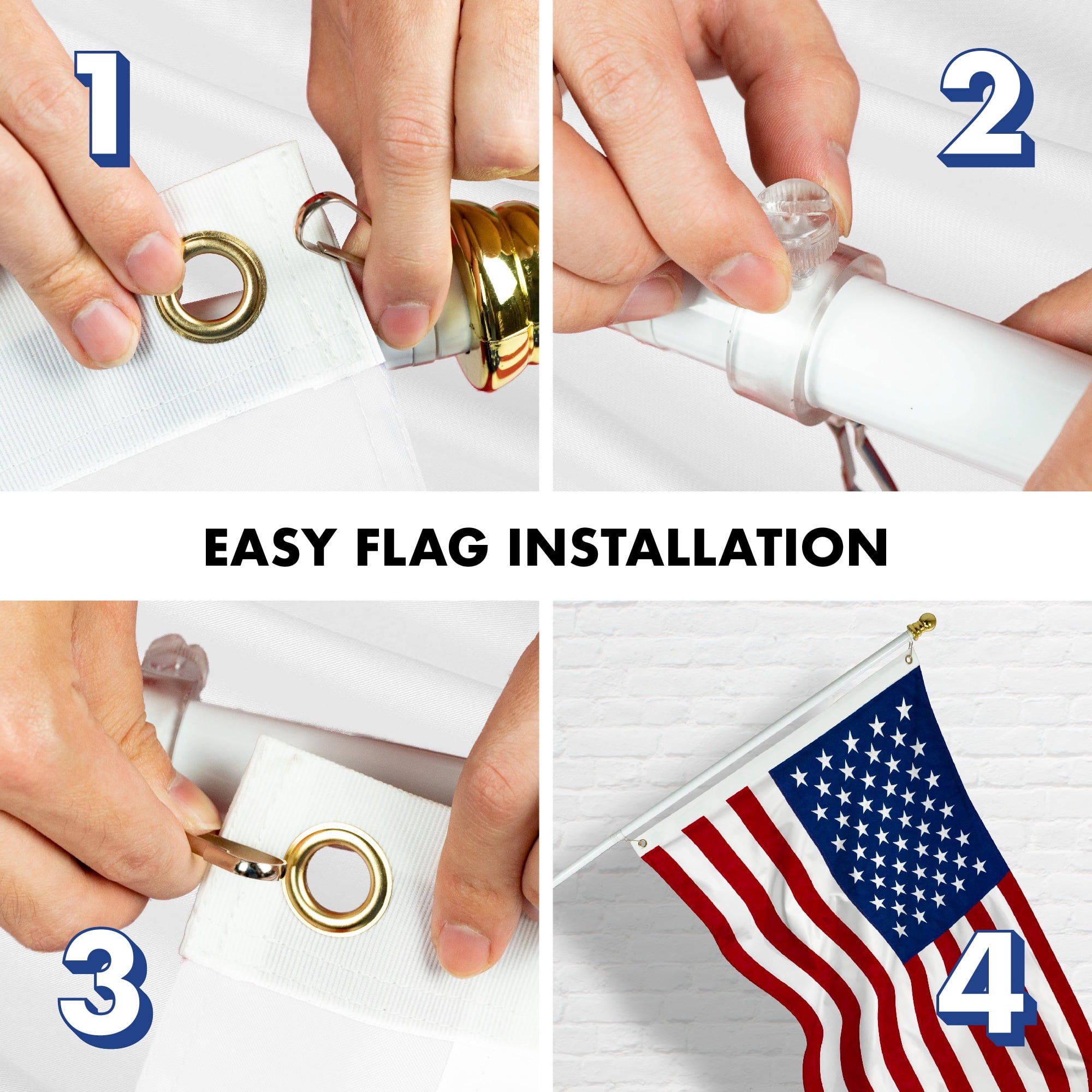 G128 - 5 Feet Tangle Free Spinning Flagpole (White) USA American Flag Brass Grommets Spun Polyester 2.5x4 ft (Flag Included) Aluminum Flag Pole
