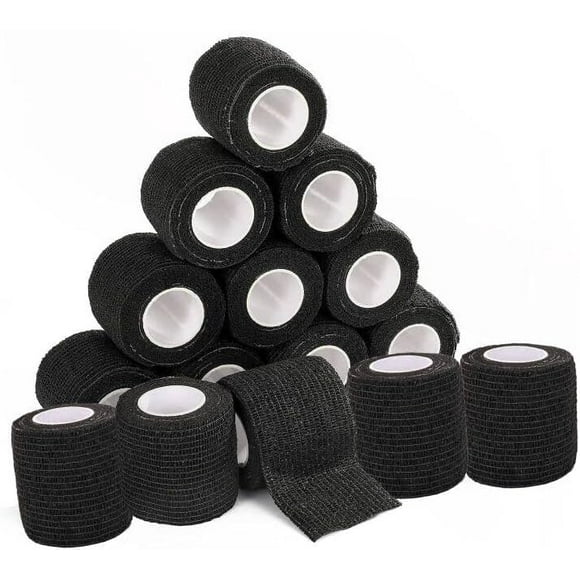 HWZWT x 15 packs 2 inches x 5 yards Self Adhesive Bandage Black Breathable Adhesive Bandage Roll Elastic Self Adhesive Tape Wrist Wrap