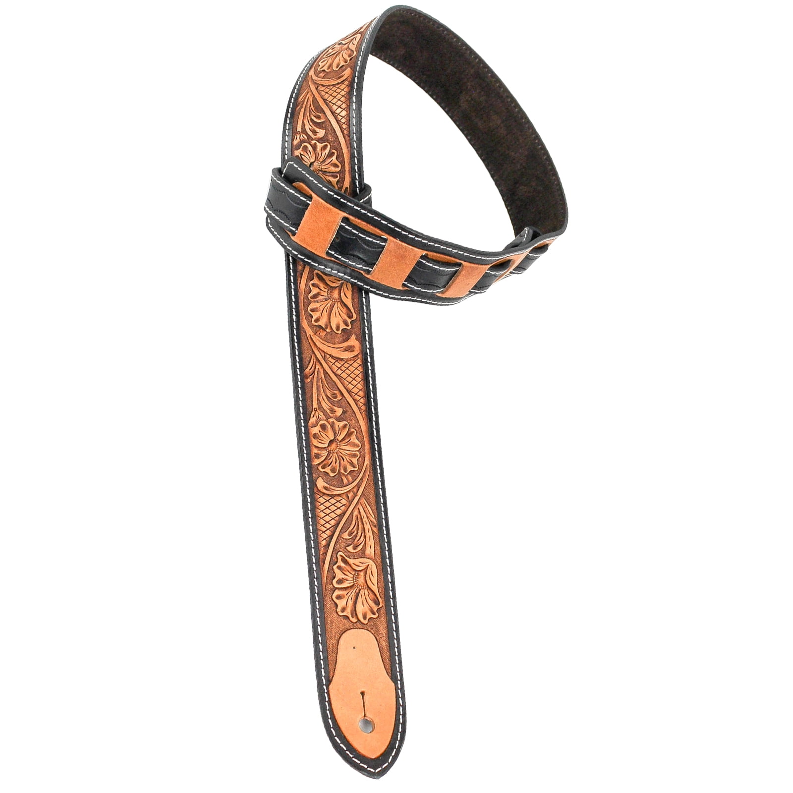 Walker & Williams LC-11 100% Handmade Leather Guitar Strap with Hand Tooled Live Oak Pattern