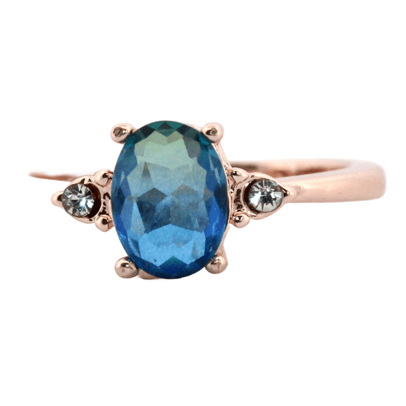 Oval Blue & Green Bi-colored Tourmaline & Topaz Rose Gold Ring, size 7.5 078