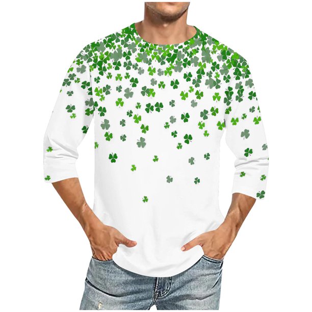 Camisetas de Manga Larga de Algodón Cuarto de Manga Cuello Redondo con Impresión Del Día de San Patricio, Moda Casual