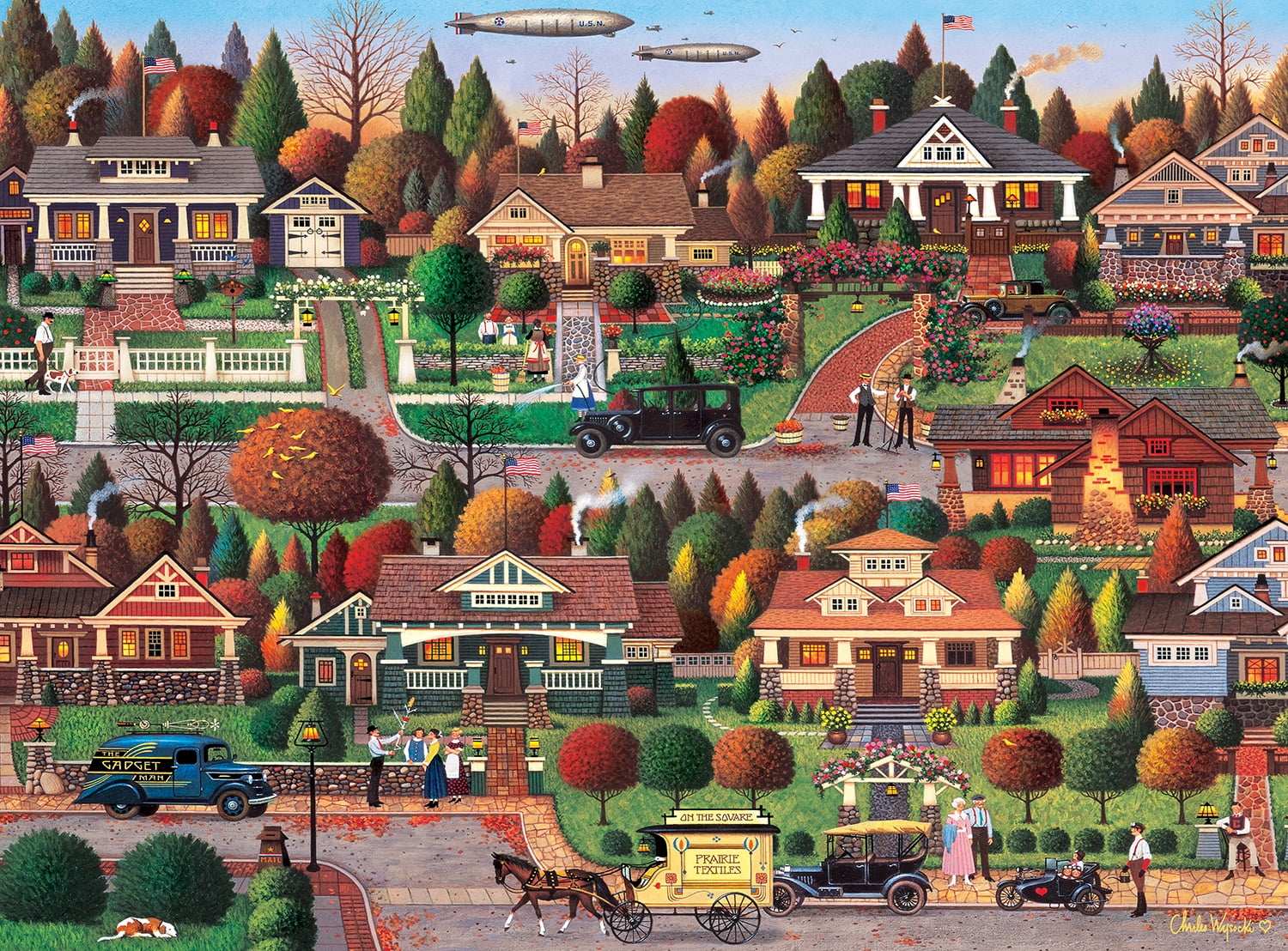 Buffalo Games Charles Wysocki Labor Day in Bungalowville 1000-Piece Interlocking Jigsaw Puzzle for Adults Ages 14+