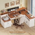 thumbnail image 6 of SEDETA Farmhouse L-Shaped Desk, 59 Inch Corner Computer Desk with Drawers, Storage Cabinet, Monitor Stand & Power Outlets, Home Office Desk, White + Brown, 6 of 9